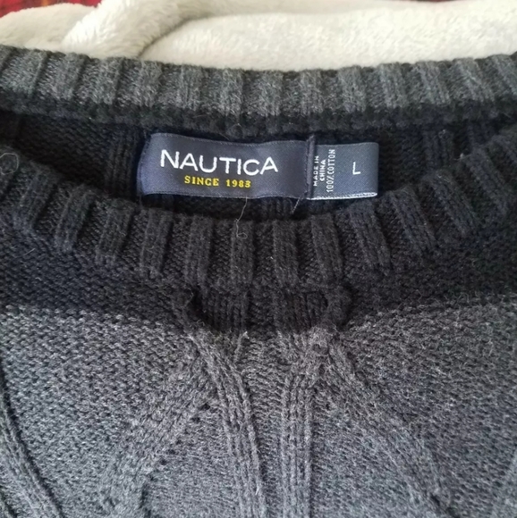 Mens Large Fisherman Black & Gray Nautica Sweater - Picture 3 of 4